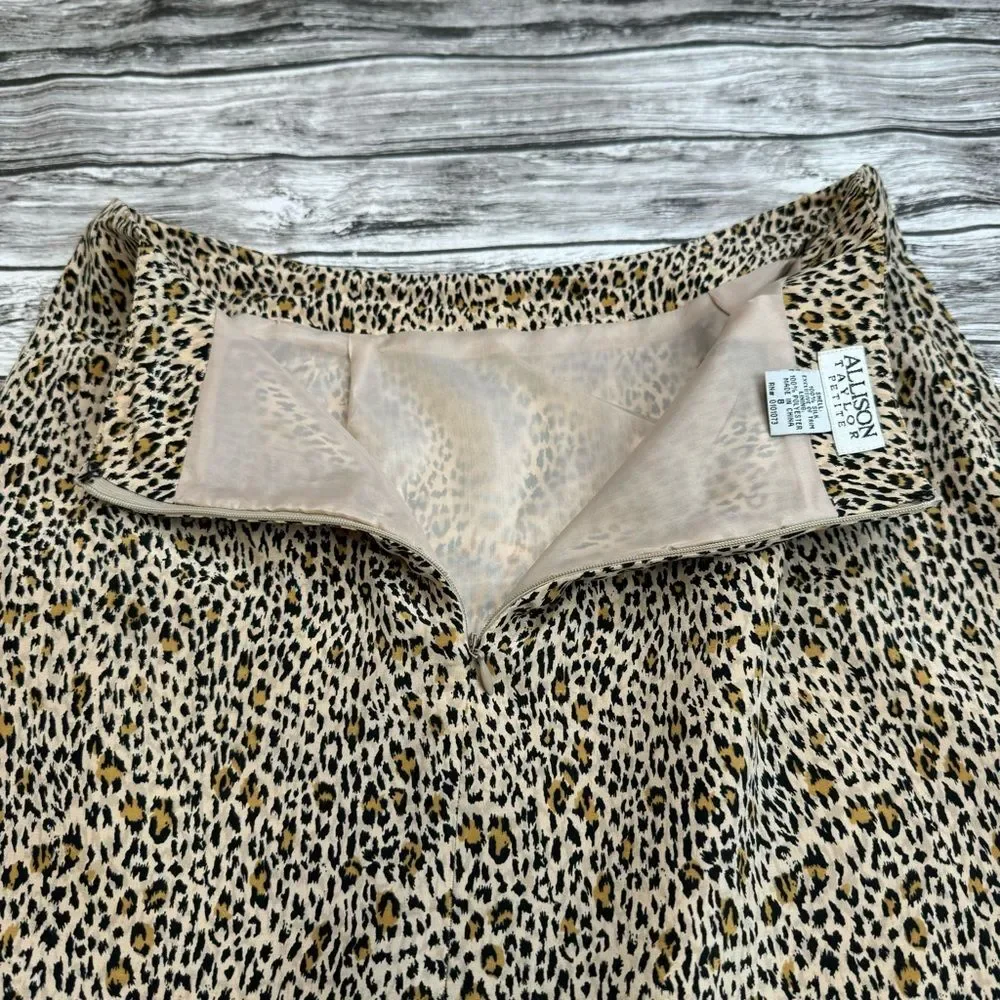 Allison Taylor Petite Silk Leopard Pencil Skirt Beaded Fringe Women’s 8P